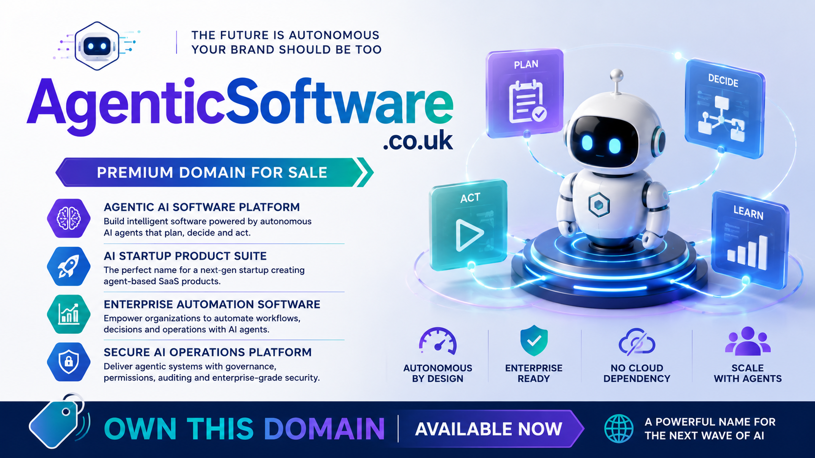 Promotional banner featuring the domain AgenticSoftware.co.uk with autonomous AI agent, workflow icons and enterprise automation graphics. Style: bright, modern, futuristic.