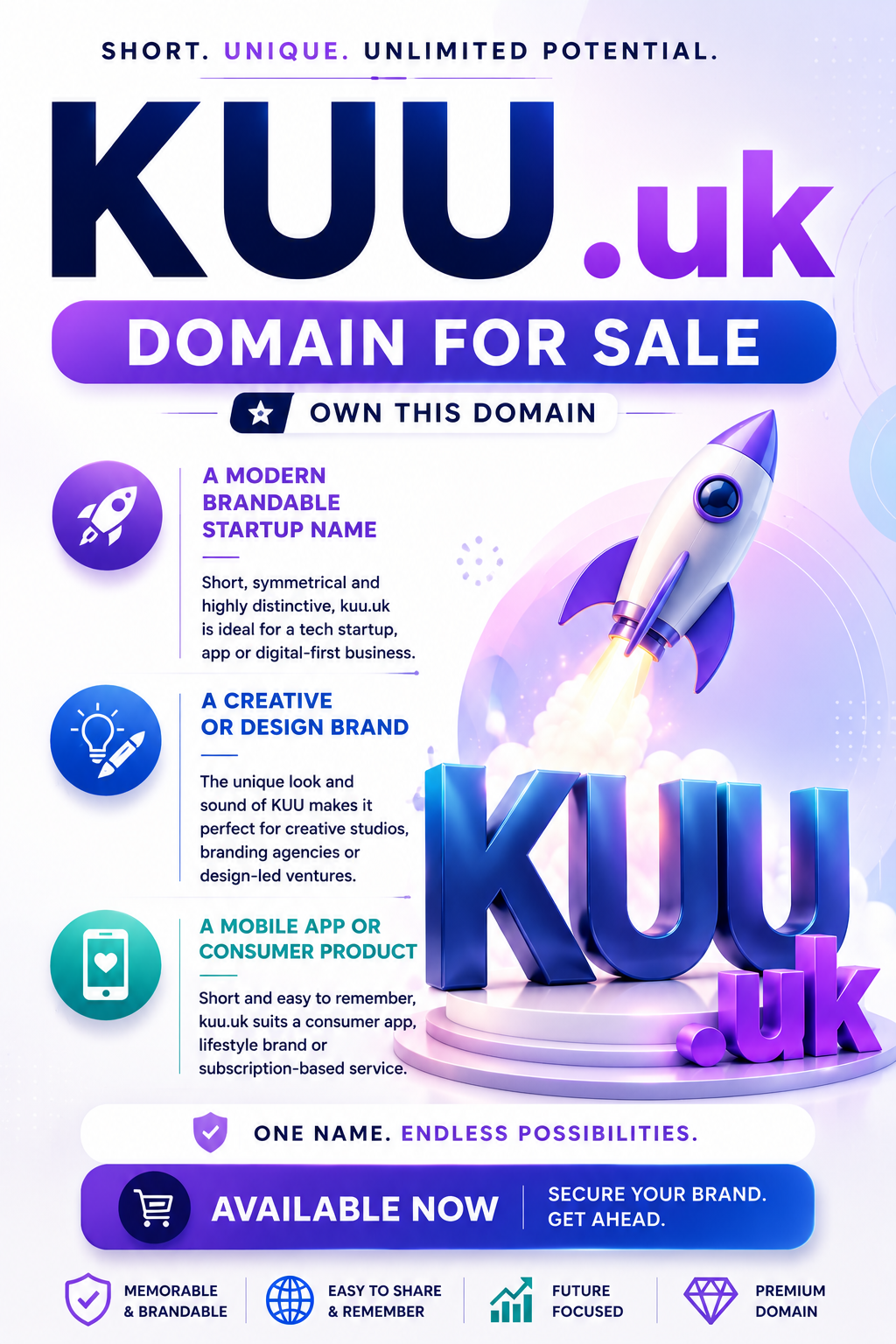 Promotional graphic featuring the domain KUU.uk, shown with startup, creative and mobile app branding elements. Style: bright, modern and innovative.