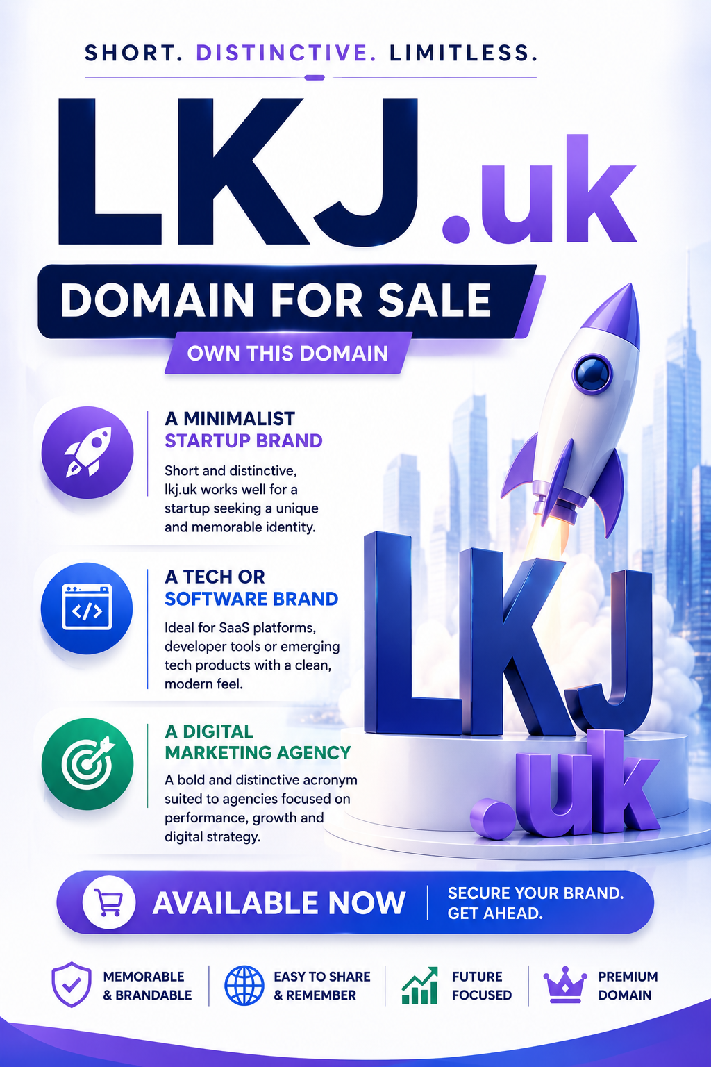 Promotional graphic featuring the domain LKJ.uk, shown with startup, technology and growth-focused branding elements. Style: modern, professional and innovative.