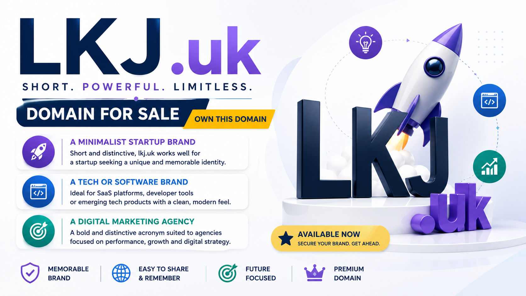 Promotional graphic featuring the domain LKJ.uk, shown with startup, technology and growth-focused branding elements. Style: modern, professional and innovative.