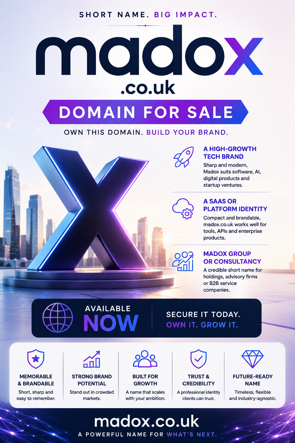 Modern tech-style banner featuring madox.co.uk with futuristic branding and SaaS-inspired visuals. Style: sleek and innovative.