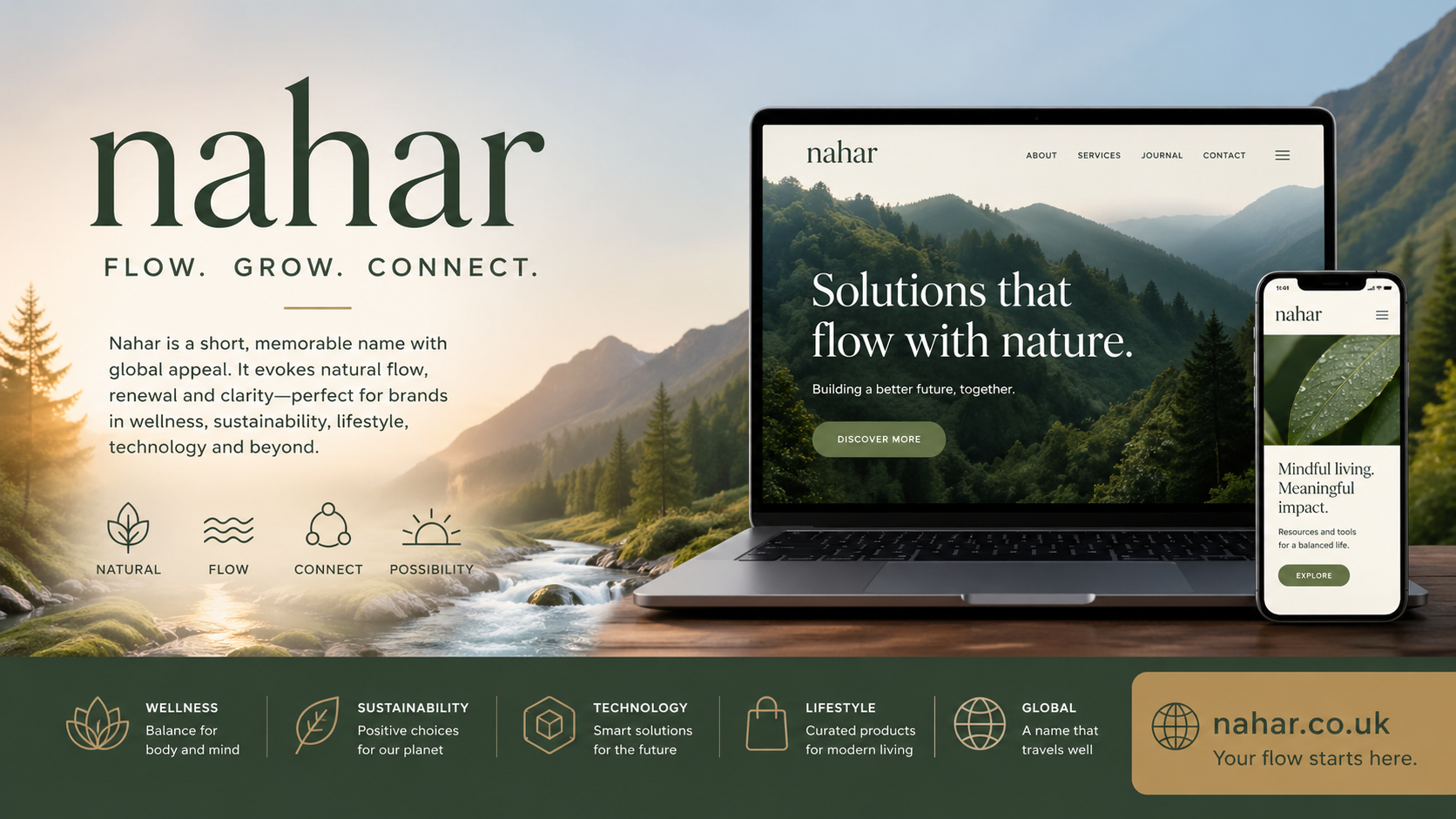 Promo banner featuring the domain nahar.co.uk with bold centred text and soft gradient background in a clean modern startup style.