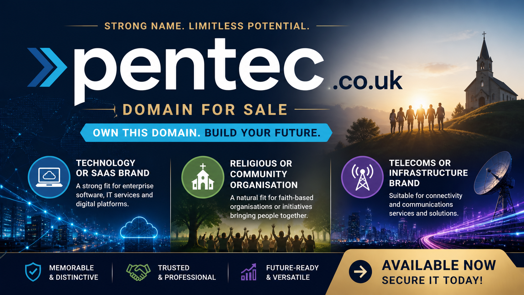Promotional graphic featuring the domain pentec.co.uk, shown with tech network and signal icons. Style: modern tech