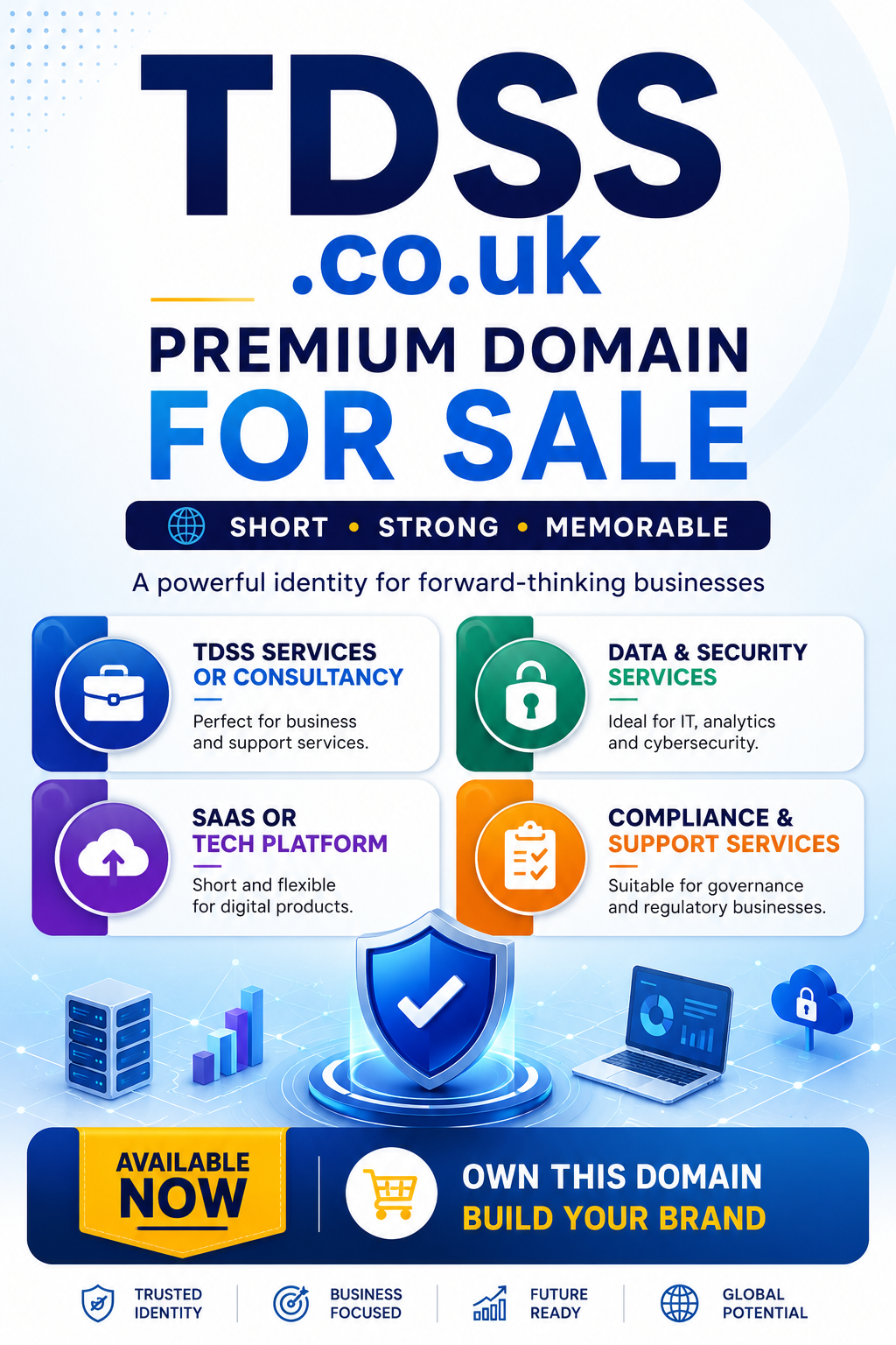 Promotional graphic featuring the domain TDSS.co.uk with security icons and consultancy panels. Style: modern tech branding.